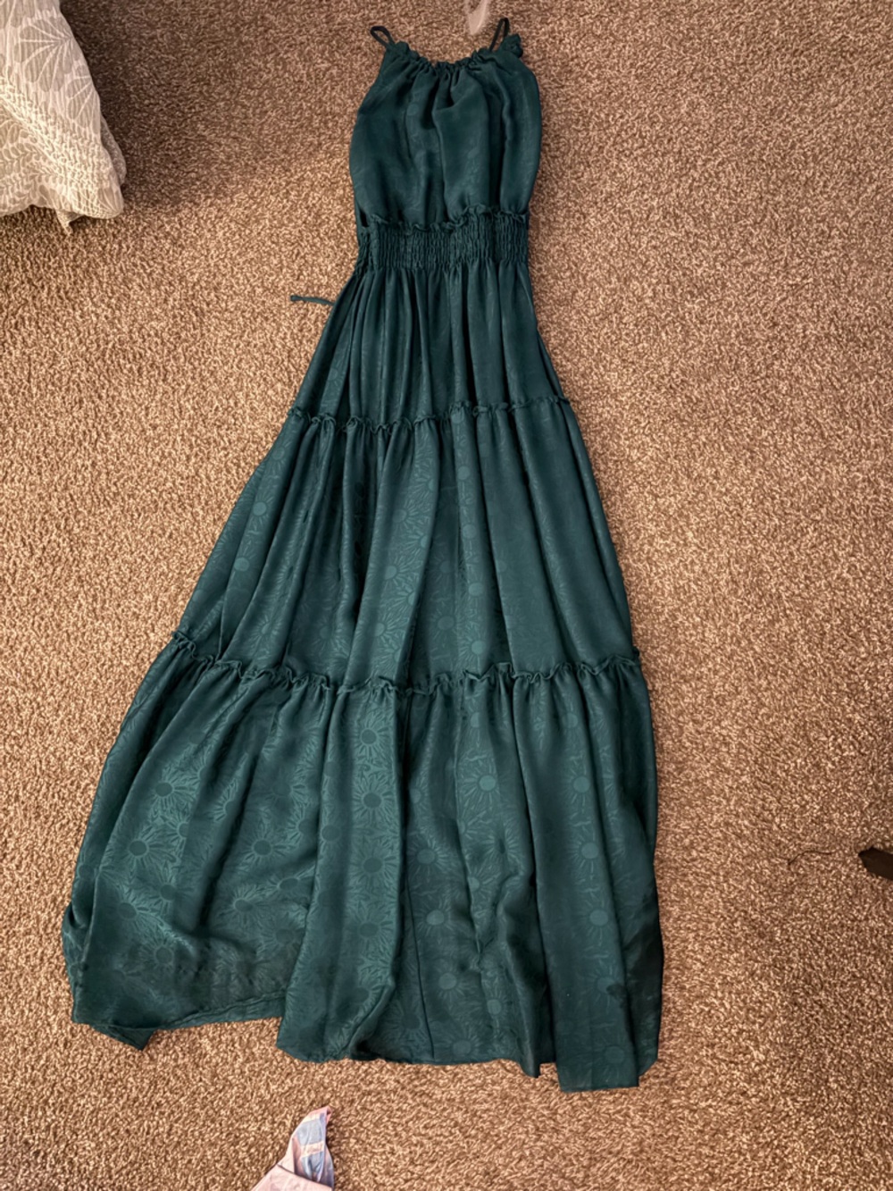 TAYLOR Teal Halter Neck Tiered Maxi Dress With Smocked Waist